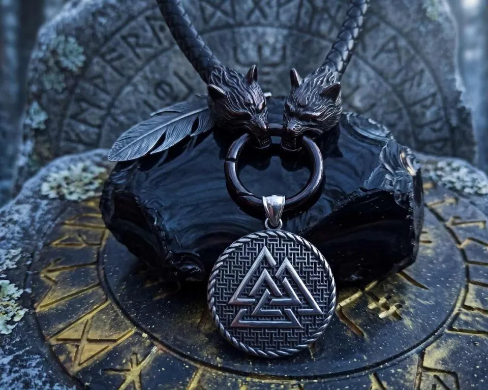 Wolf's leather necklace Valknut